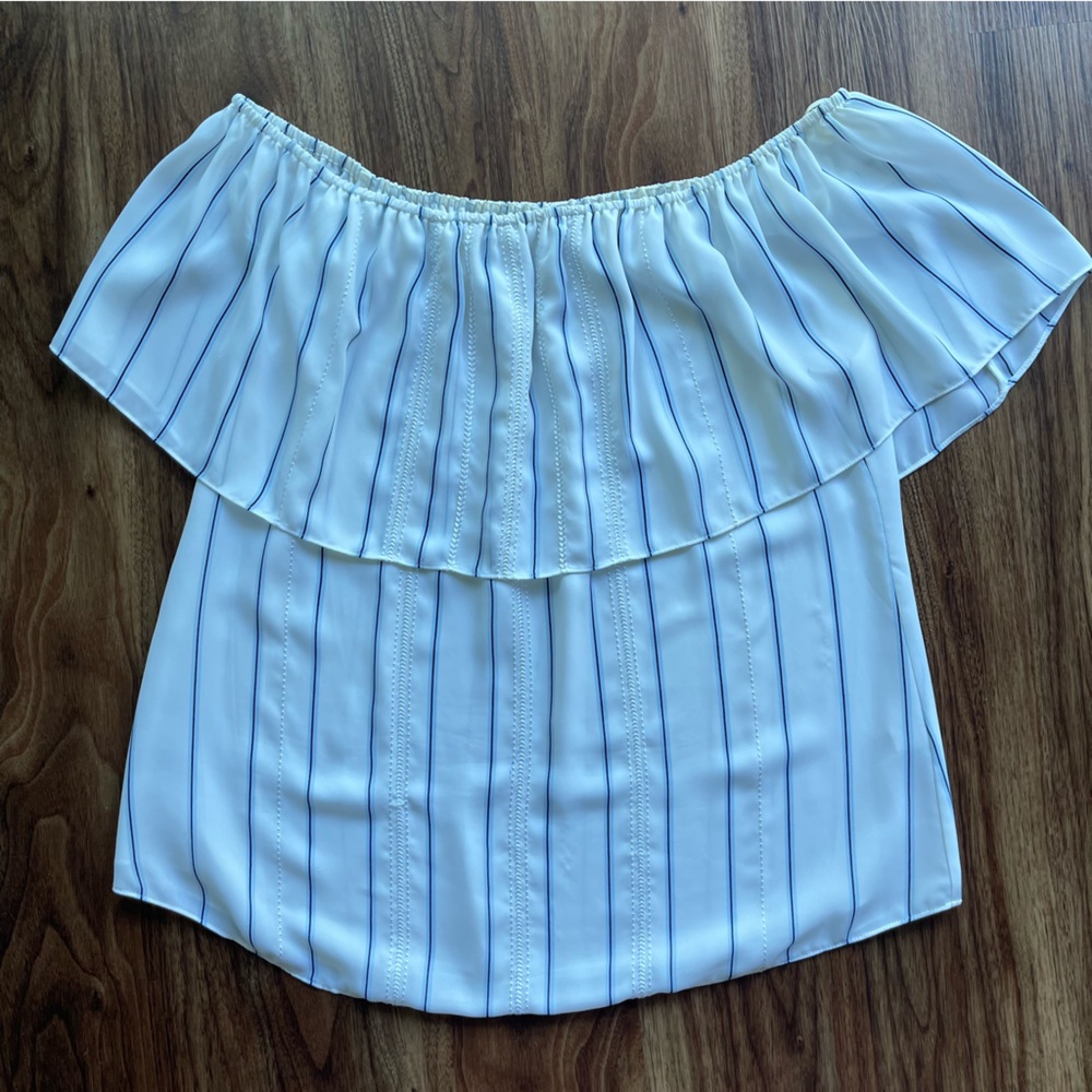 White House Black market Woman's Maya striped off the shoulder blouse size Large